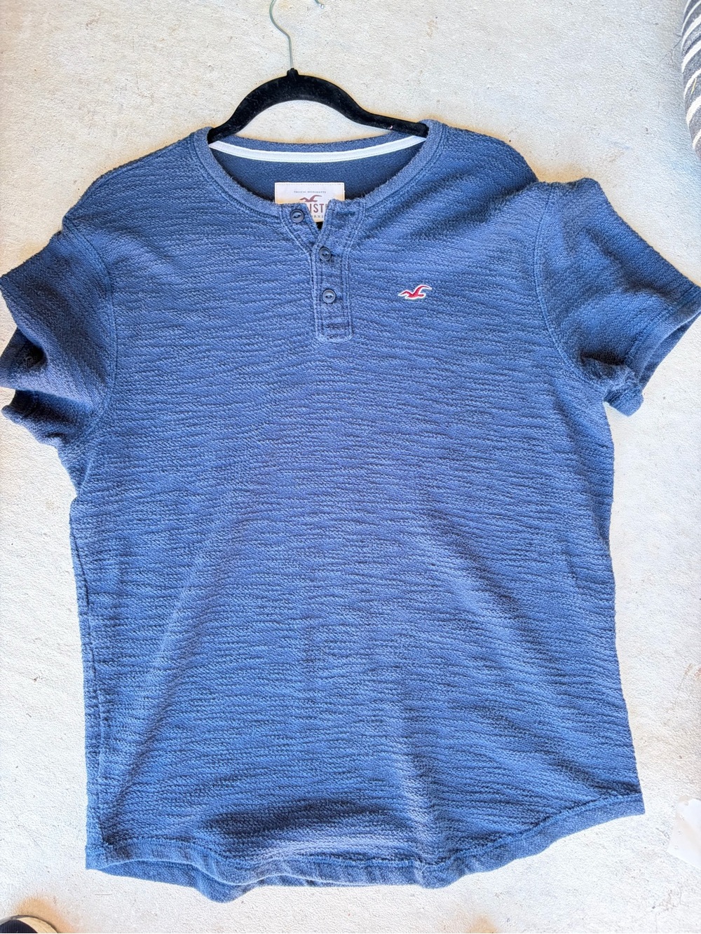 Hollister Navy Textured Short Sleeve Henley Tee